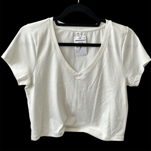 BP Women's XL White V-Neck Short Sleeve Crop Top Casual - Picture 1 of 4